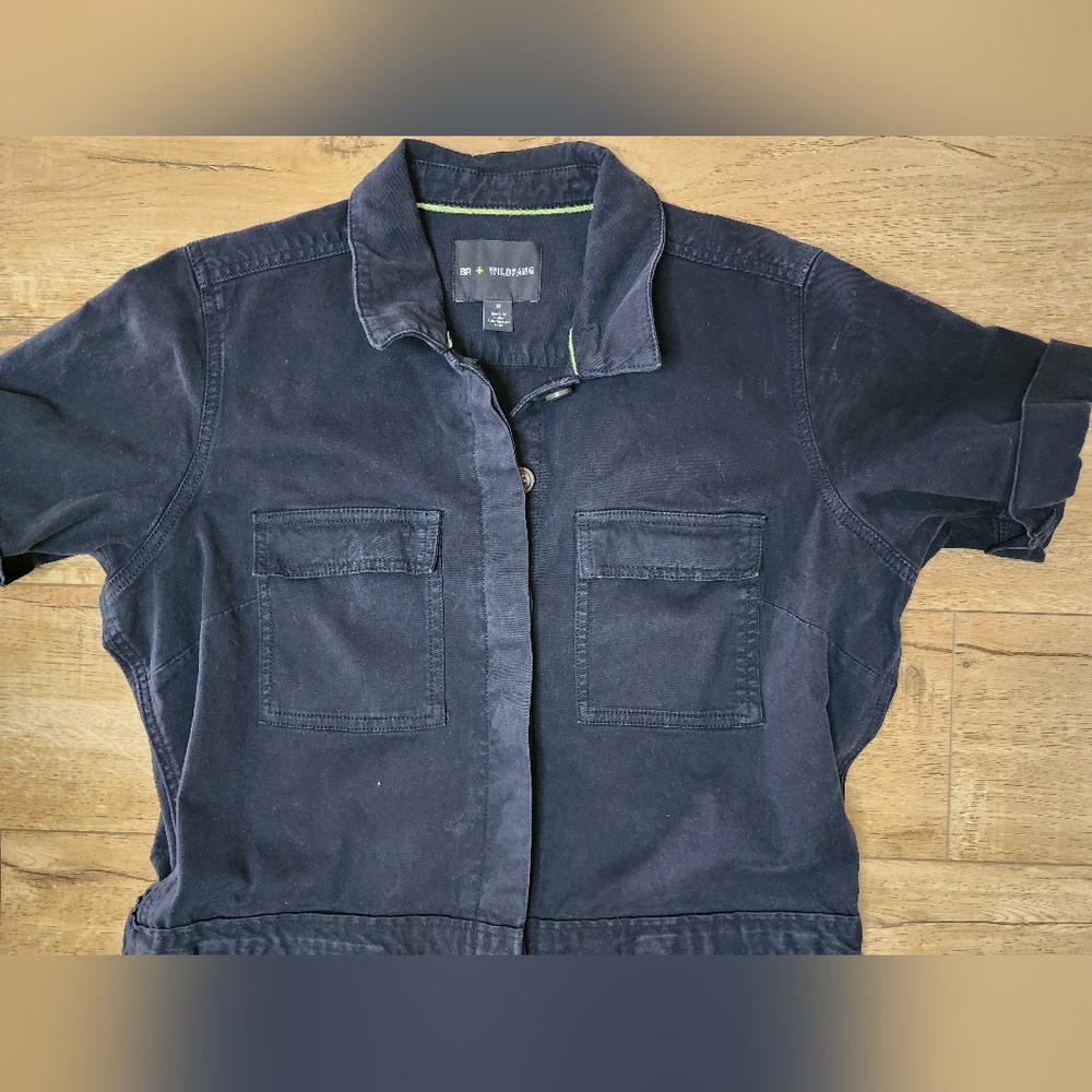 Wildfang x BP Womens M The Essential Coverall Black Denim Jumpsuit Short Sleeve - Picture 3 of 10
